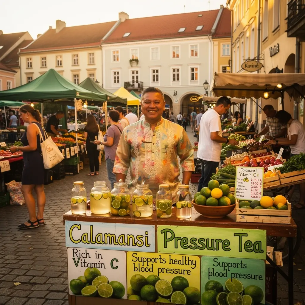 Calamansi arbatos puodelis su citrinų gabaliukais.