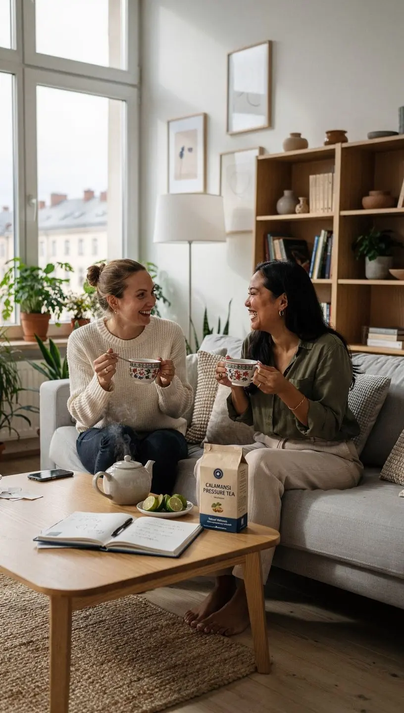 Kalamentinų arbata su citrinos skiltelėmis ir šviežiais žalumynais.